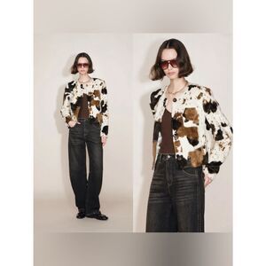 NEW FABRIQUE Mane Cow Print Short Jacket in Faux Horse Hair